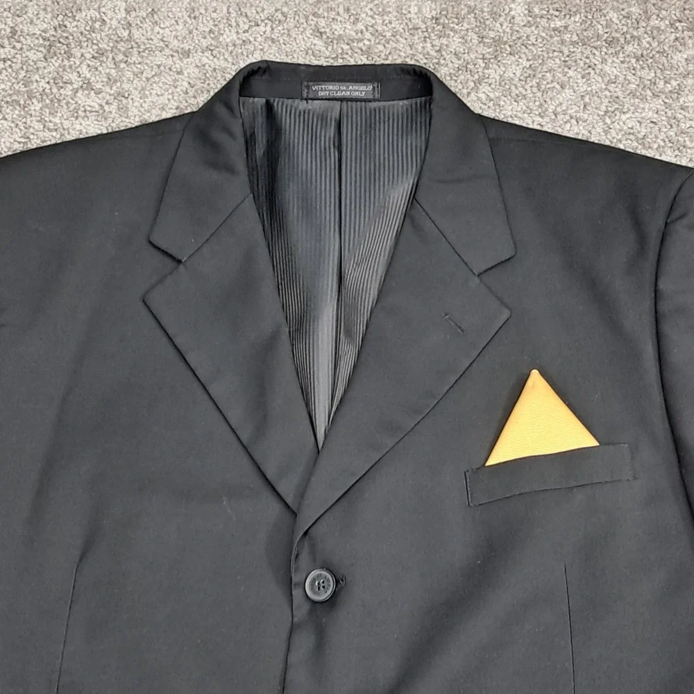 Vittorio‎ St Angelo Mens Black 3 Button Blazer Jacket with Pocket Square Detail